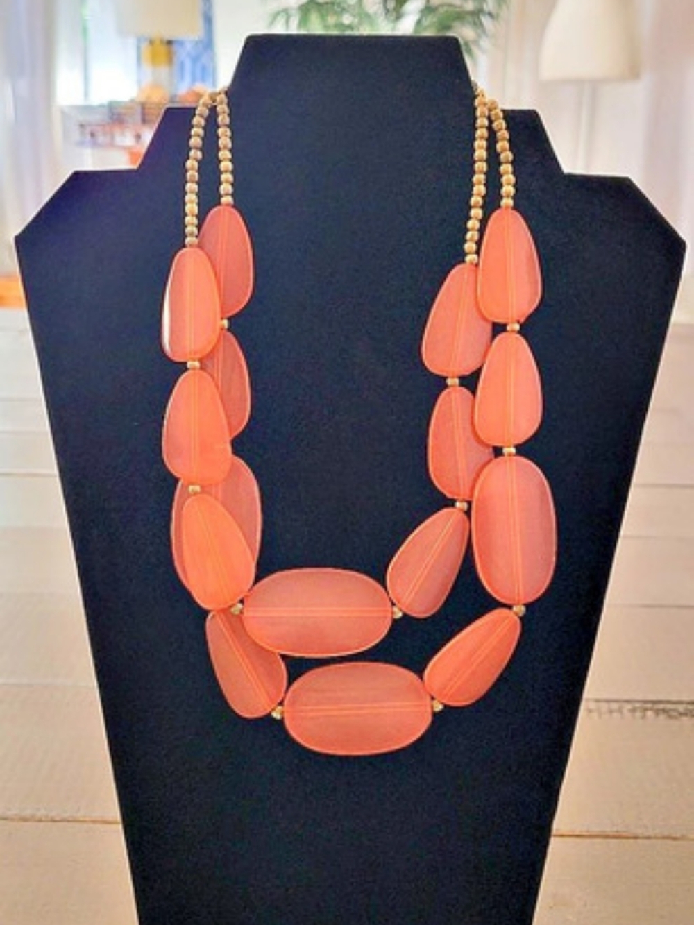 Coral Pink Beaded Statement Necklace